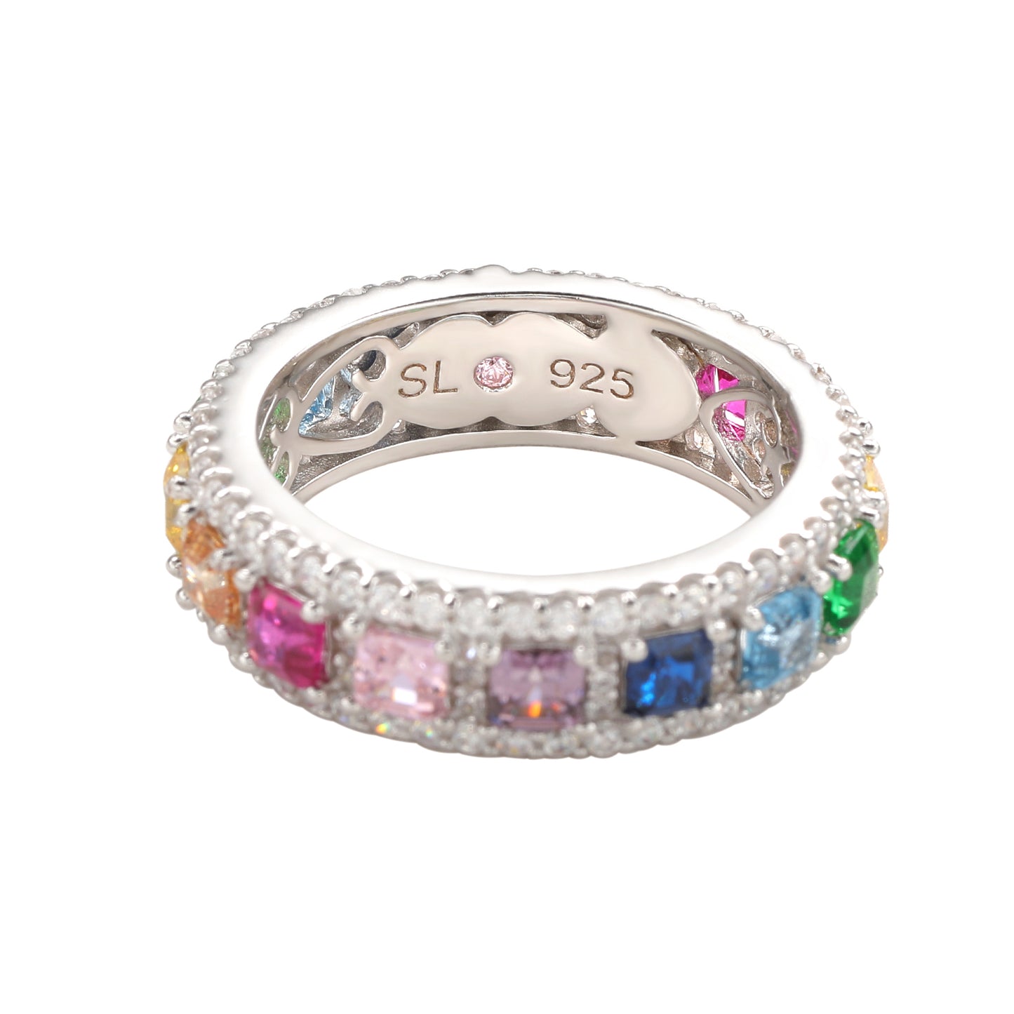 Suzy Levian Sterling Silver Rainbow Cubic Zirconia Modern Eternity Band