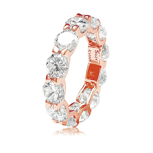 Suzy Levian Rosed Sterling Silver Cubic Zirconia Round U-Shape Eternity Band