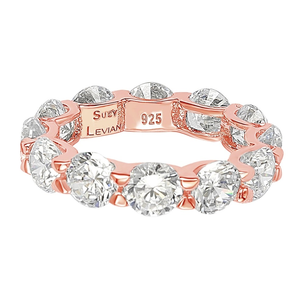 Suzy Levian Rosed Sterling Silver Cubic Zirconia Round U-Shape Eternity Band