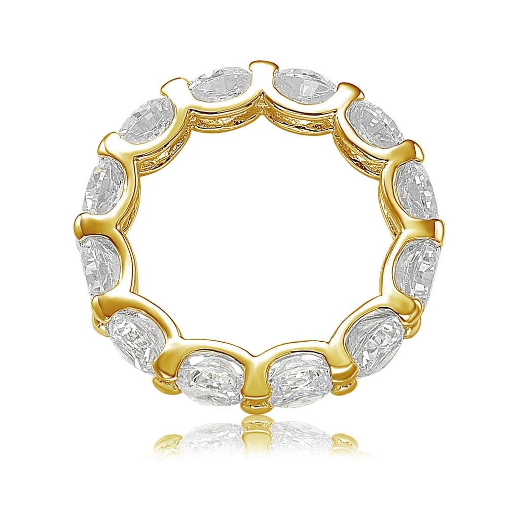 Suzy Levian Golden Sterling Silver Cubic Zirconia Round U-Shape Eternity Band