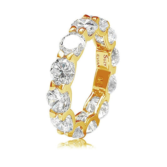 Suzy Levian Golden Sterling Silver Cubic Zirconia Round U-Shape Eternity Band