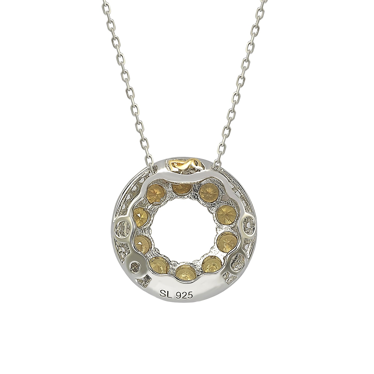 Suzy Levian Sterling Silver Yellow and White Sapphire & Diamond Accent Double Circle Eternity Pendant