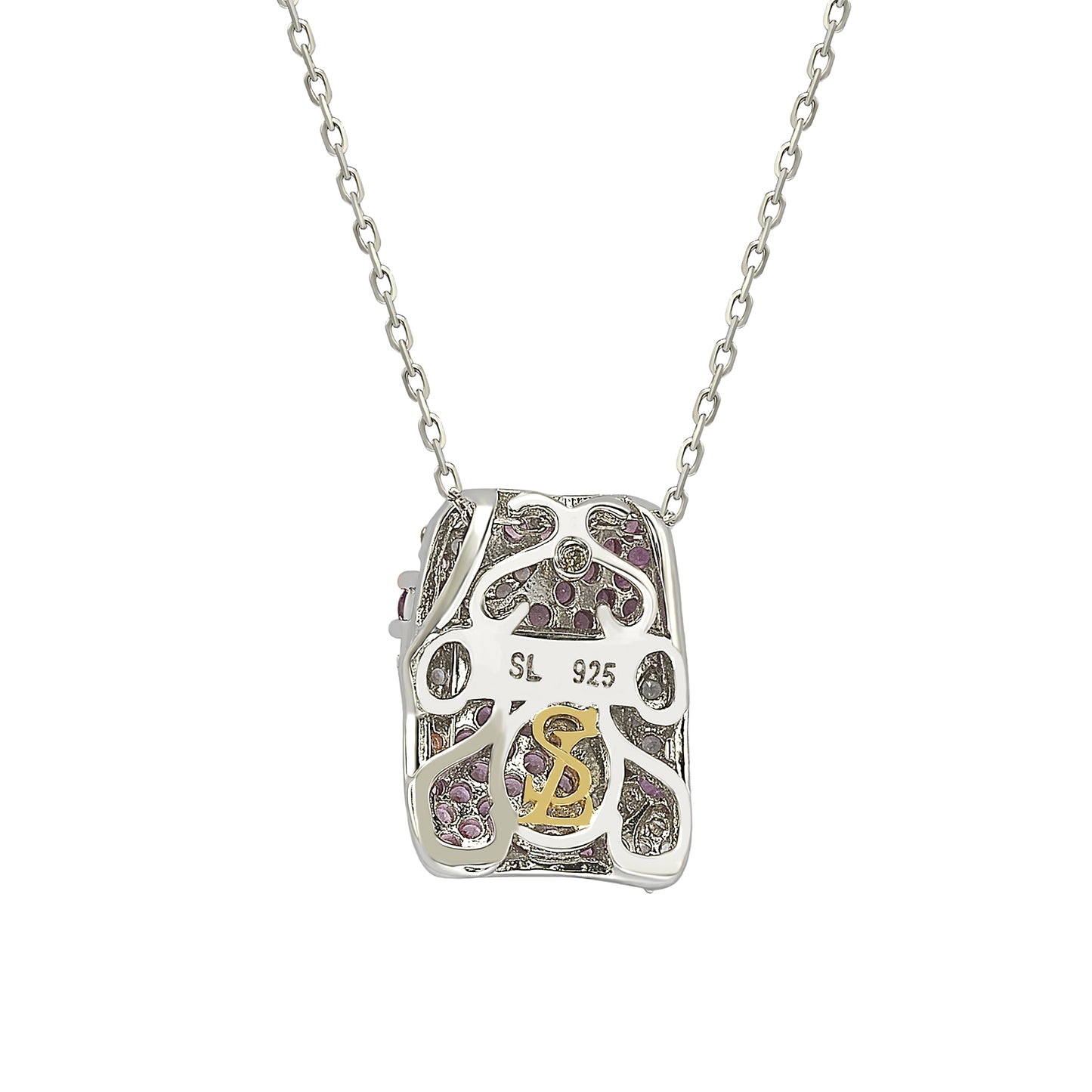 Suzy Levian Sterling Silver Pink Sapphire & Diamond Floral Petite Necklace