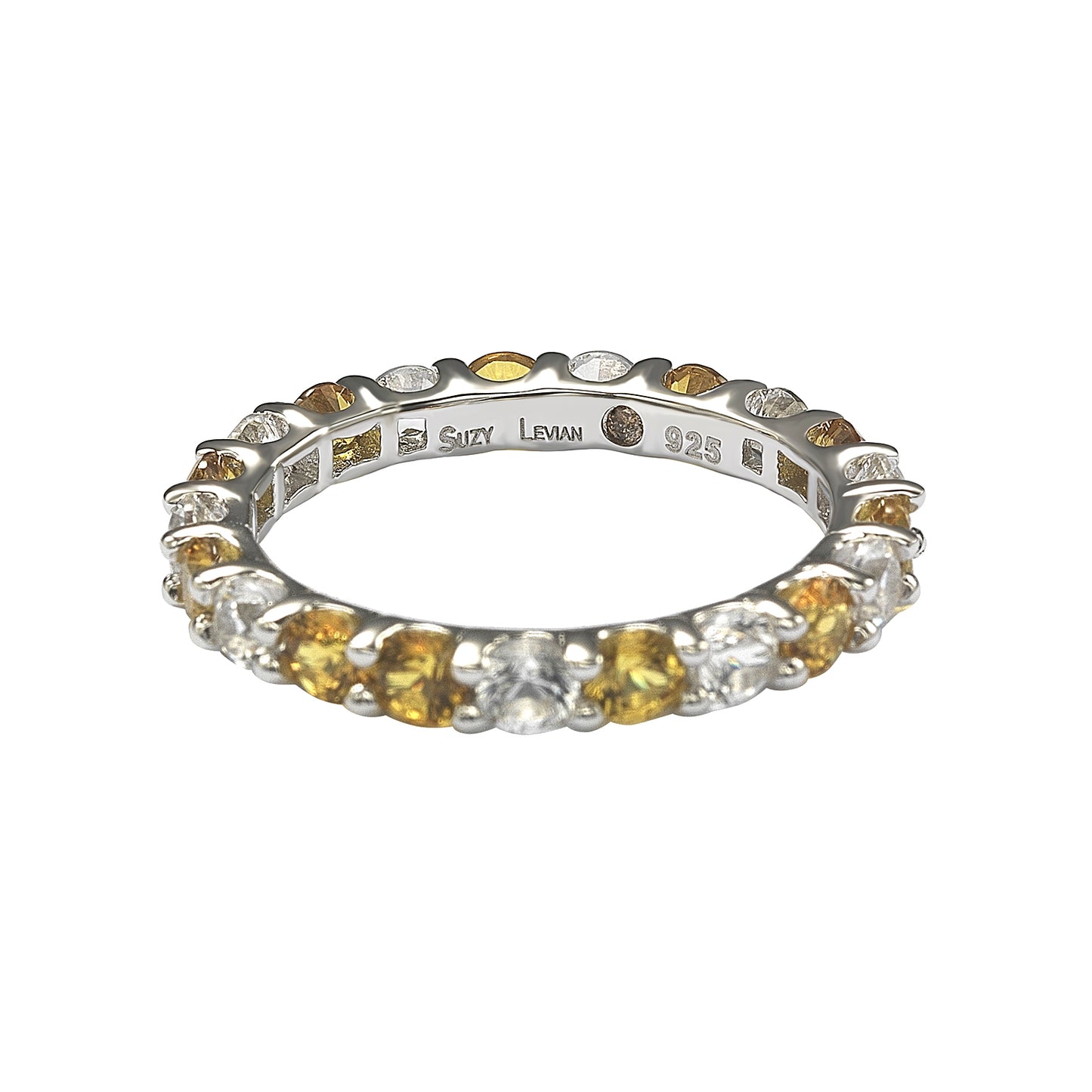 Suzy Levian Sterling Silver Yellow & White Sapphire & Diamond Accent Eternity Ring