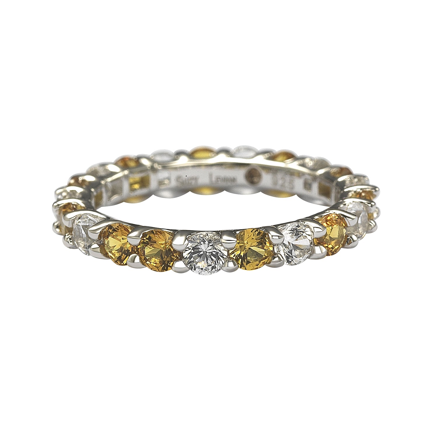 Suzy Levian Sterling Silver Yellow & White Sapphire & Diamond Accent Eternity Ring