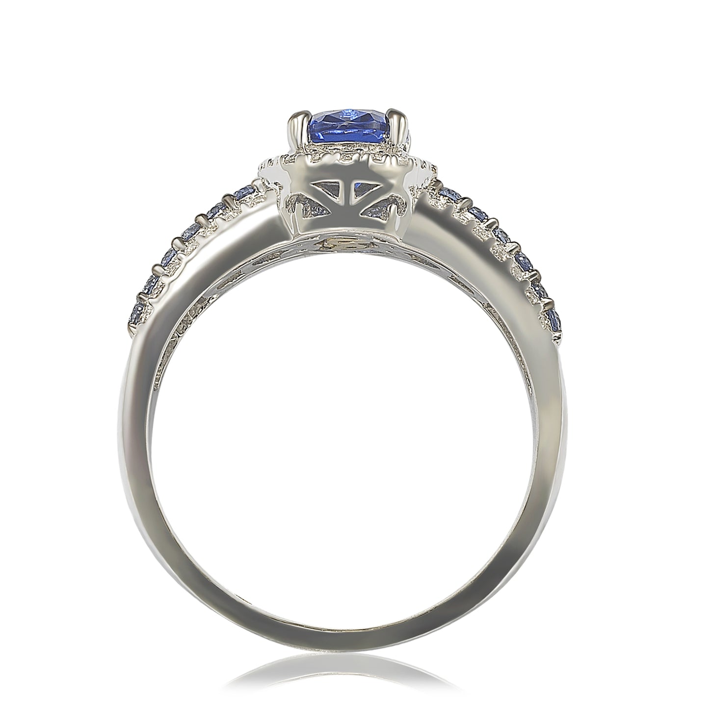 Suzy Levian Sterling Silver Oval-Cut Sapphire and Diamond Accent Anniversary Ring
