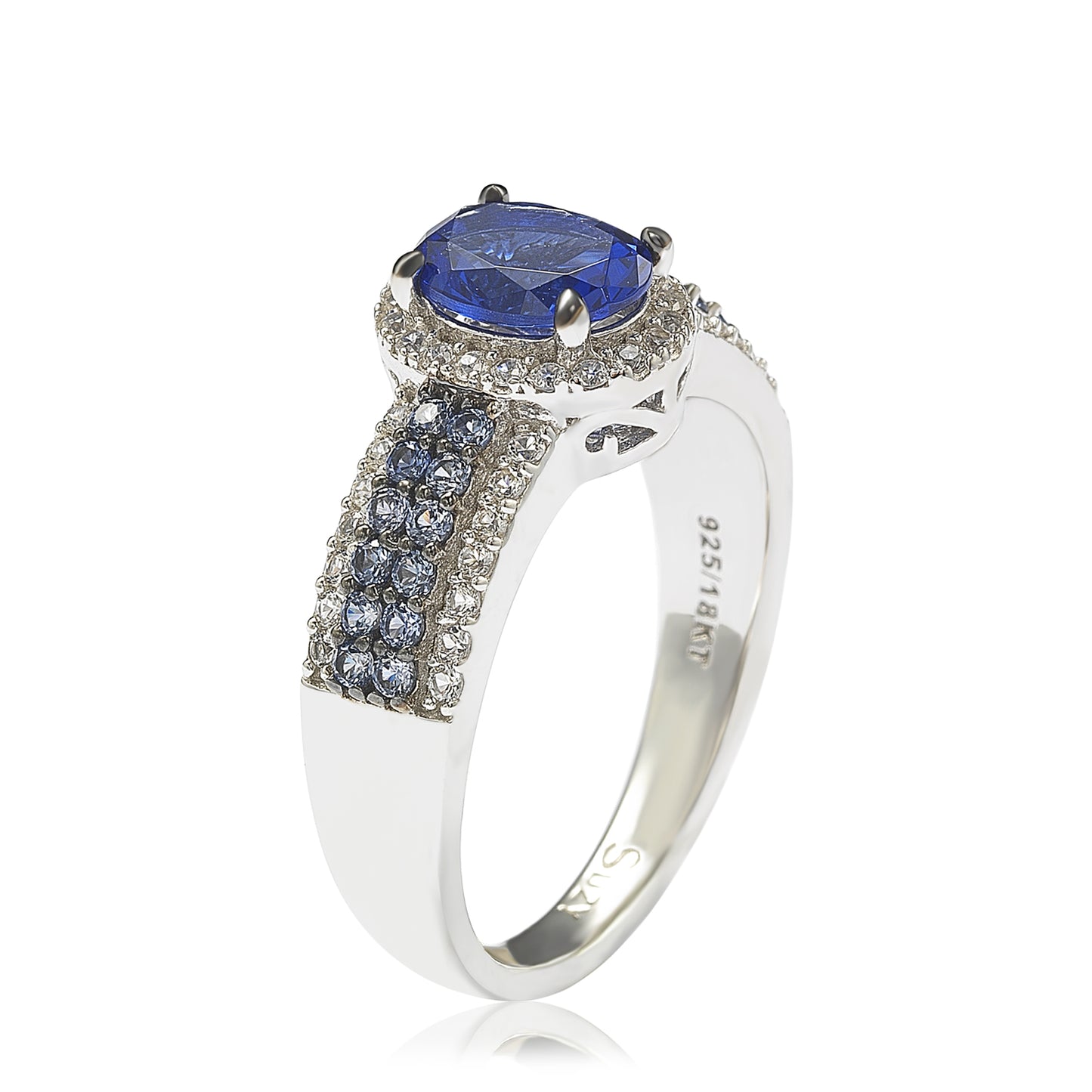 Suzy Levian Sterling Silver Oval-Cut Sapphire and Diamond Accent Anniversary Ring