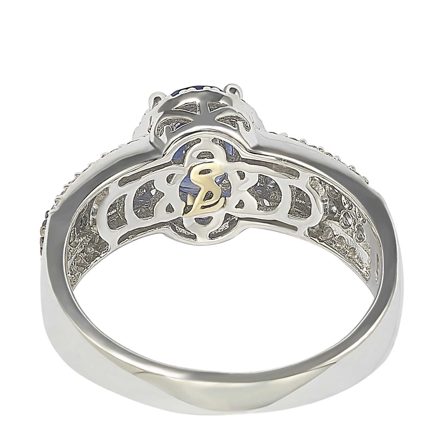 Suzy Levian Sterling Silver Oval-Cut Sapphire and Diamond Accent Anniversary Ring