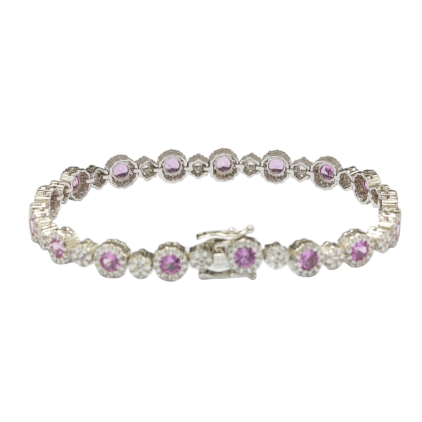 Suzy Levian Sterling Silver Pink Sapphire and Diamond Accent Bracelet