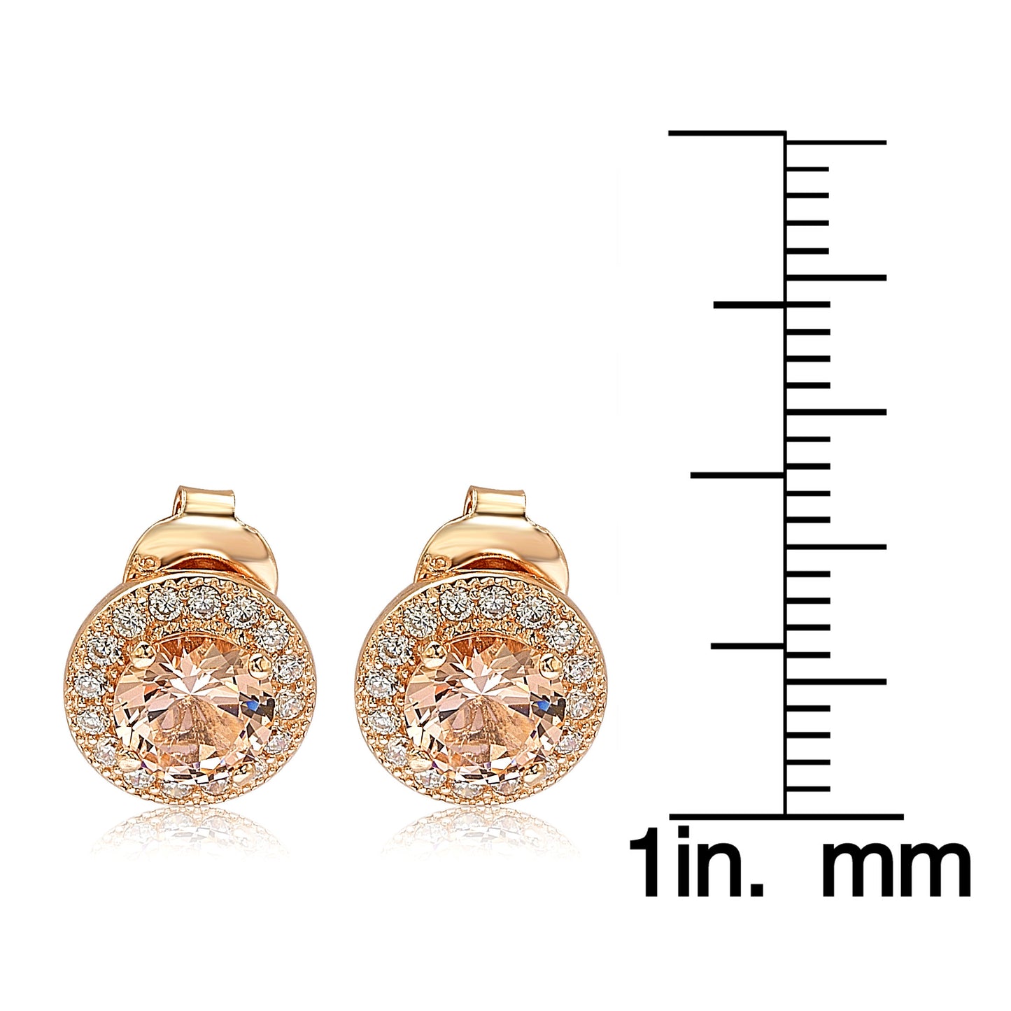 Suzy Levian Rose Sterling Silver Round Cut Morganite Cubic Zirconia Halo Studs
