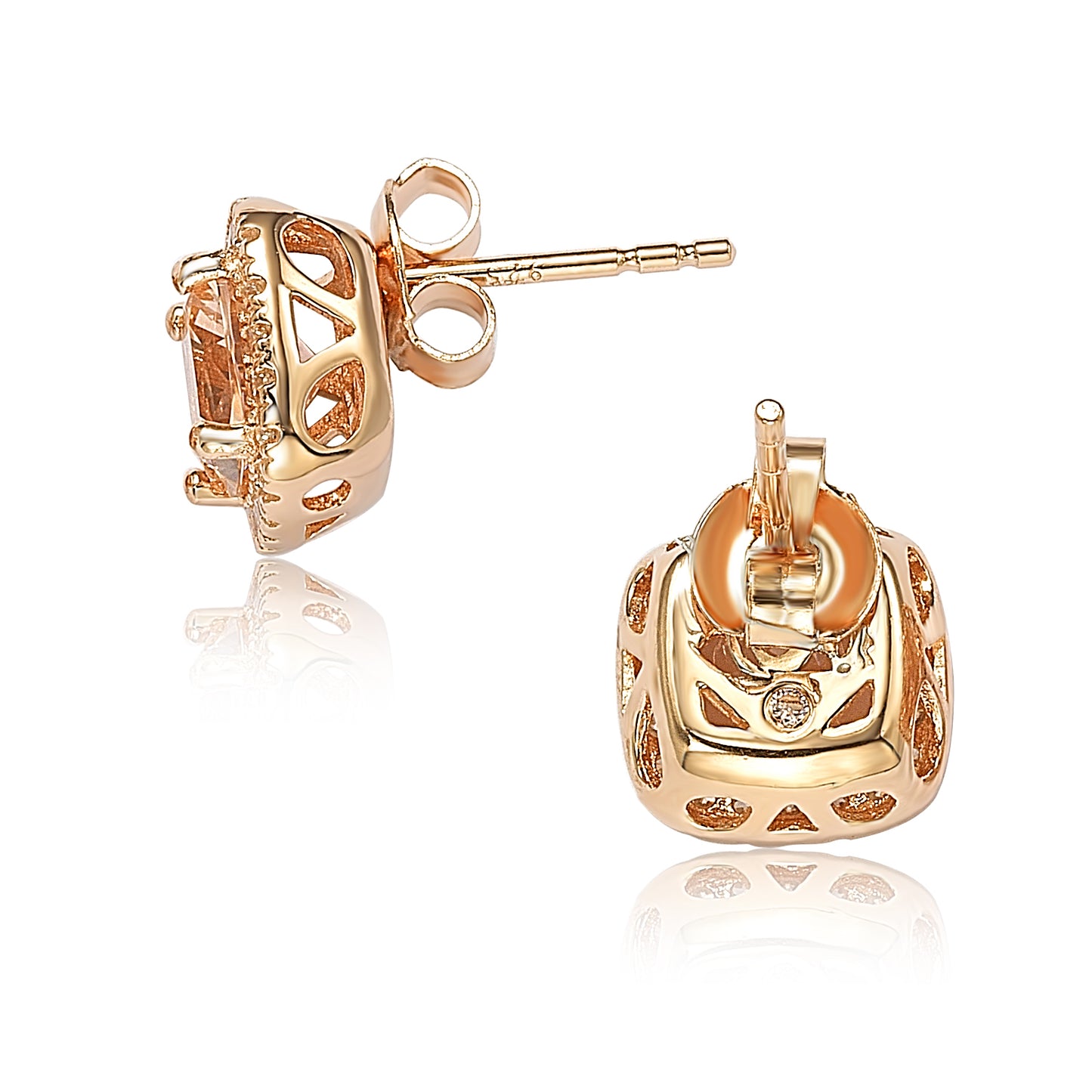 Suzy Levian Rose Sterling Silver Cushion Cut Morganite Cubic Zirconia Halo Studs - Pink