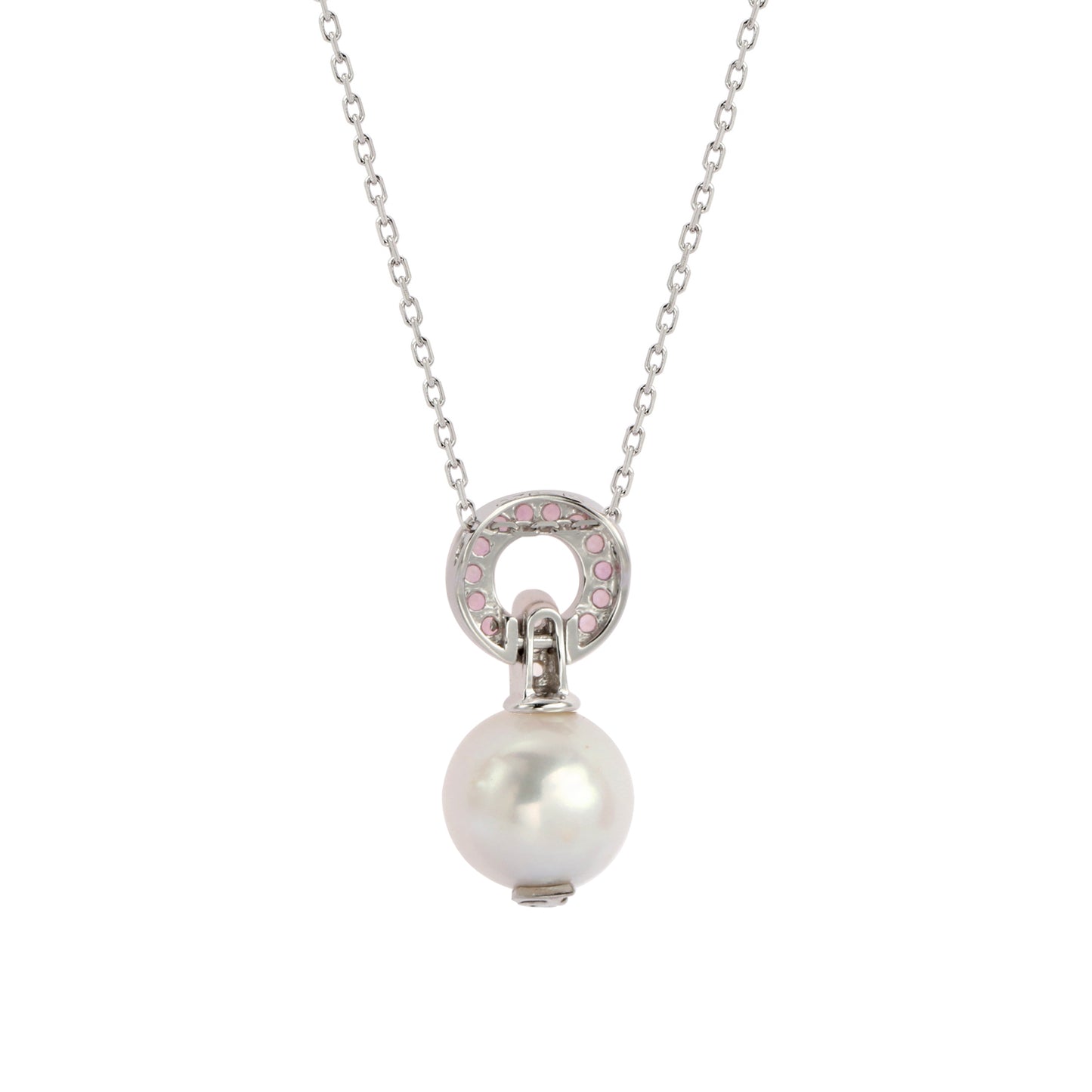 Suzy Levian Sterling Silver Pearl & Pink Sapphire Classic Circle Pendant