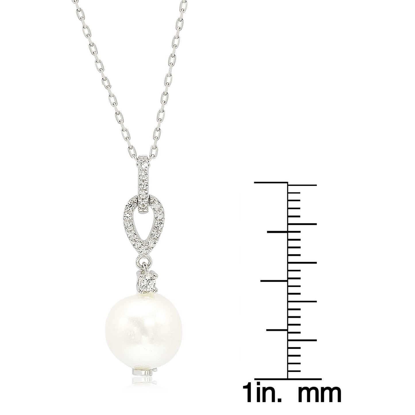 Suzy Levian Sterling Silver Pearl & White Sapphire Dangle Pendant