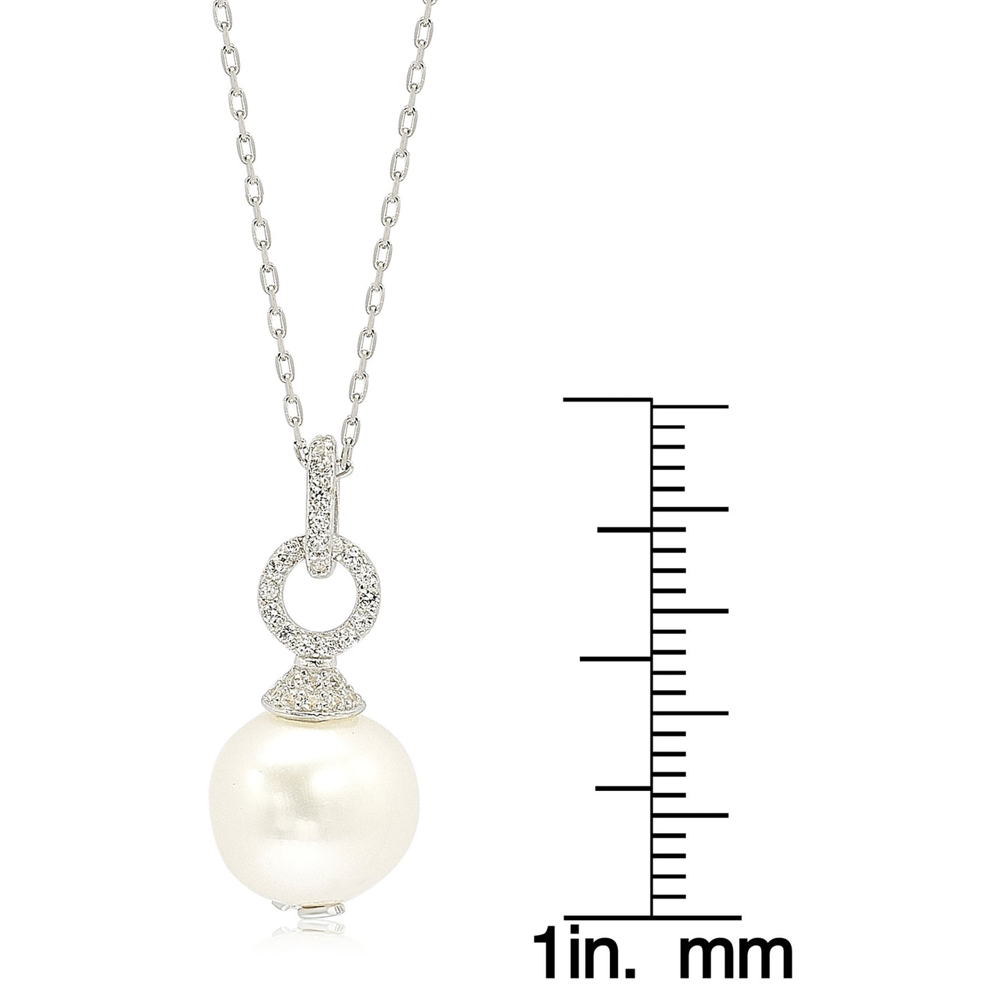 Suzy Levian Sterling Silver Pearl & White Sapphire Dangle Pendant