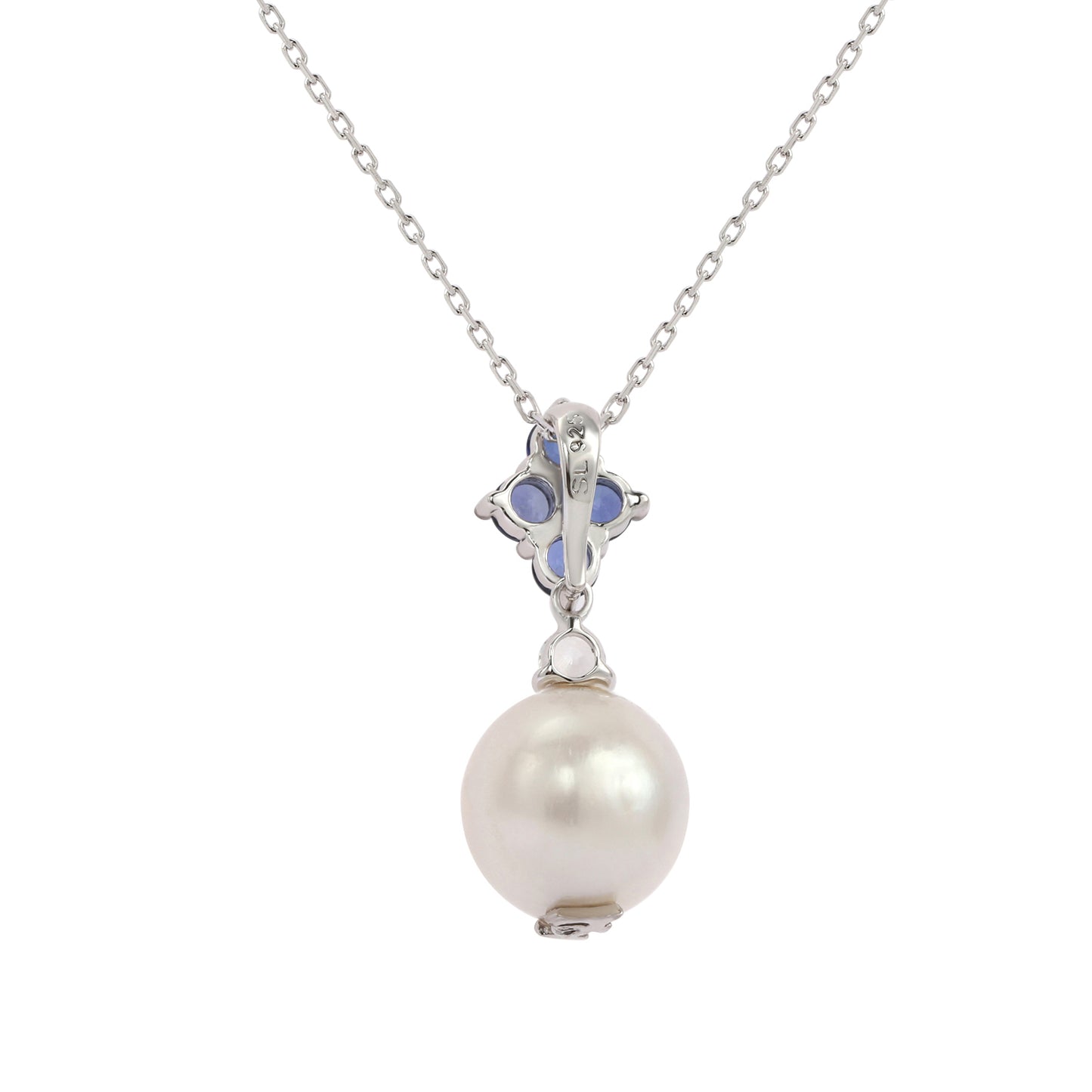 Suzy Levian Sterling Silver Pearl & Blue Sapphire Cluster Pendant