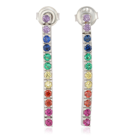 Suzy Levian Sterling Silver Rainbow Cubic Zirconia Drop  Line Earrings