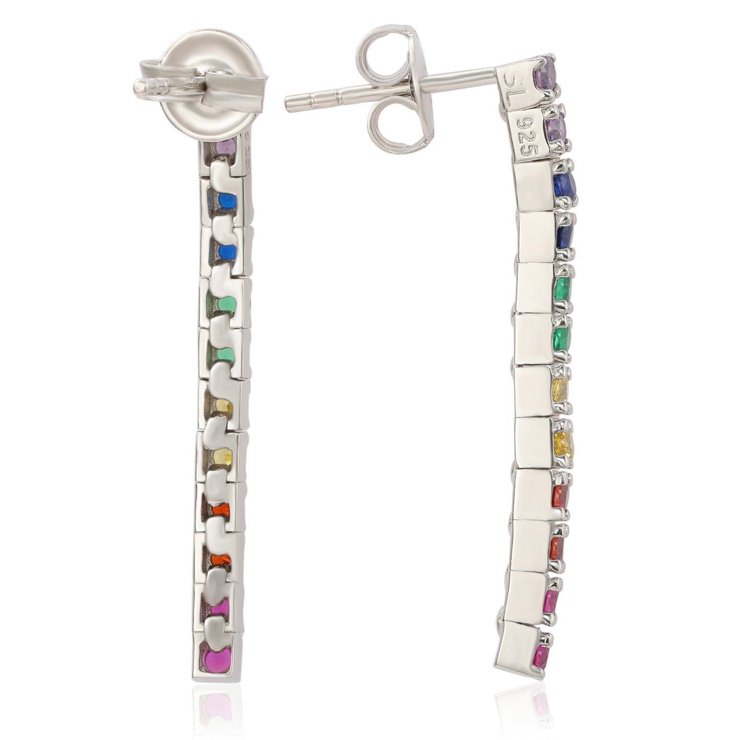 Suzy Levian Sterling Silver Rainbow Cubic Zirconia Drop Line Earrings