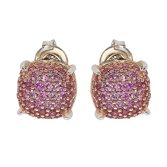 Suzy Levian Sterling Silver Pink Sapphire & Diamond Accent Pave Cluster Earrings