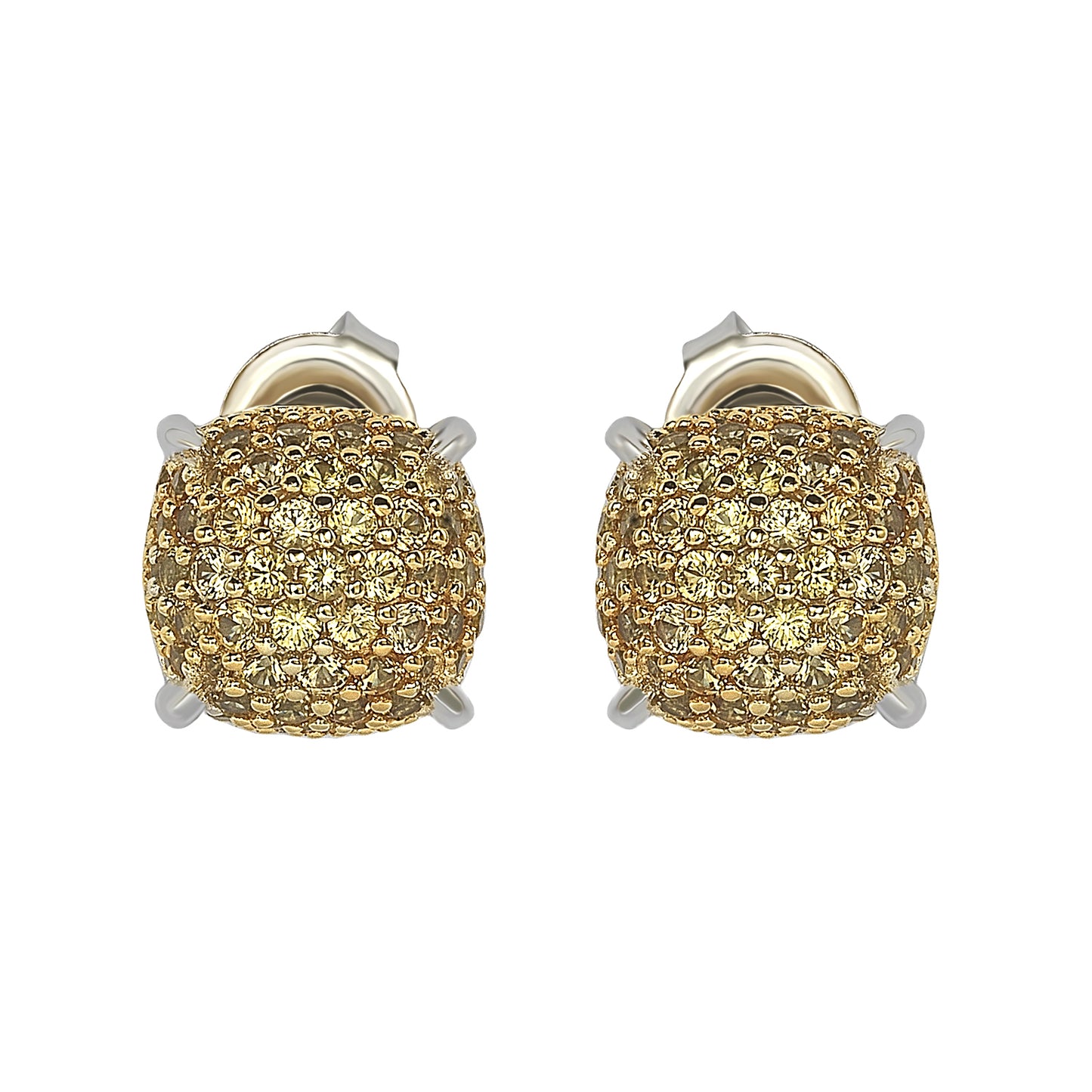 Suzy Levian Sterling Silver Yellow Sapphire & Diamond Accent Pave Cluster Earrings