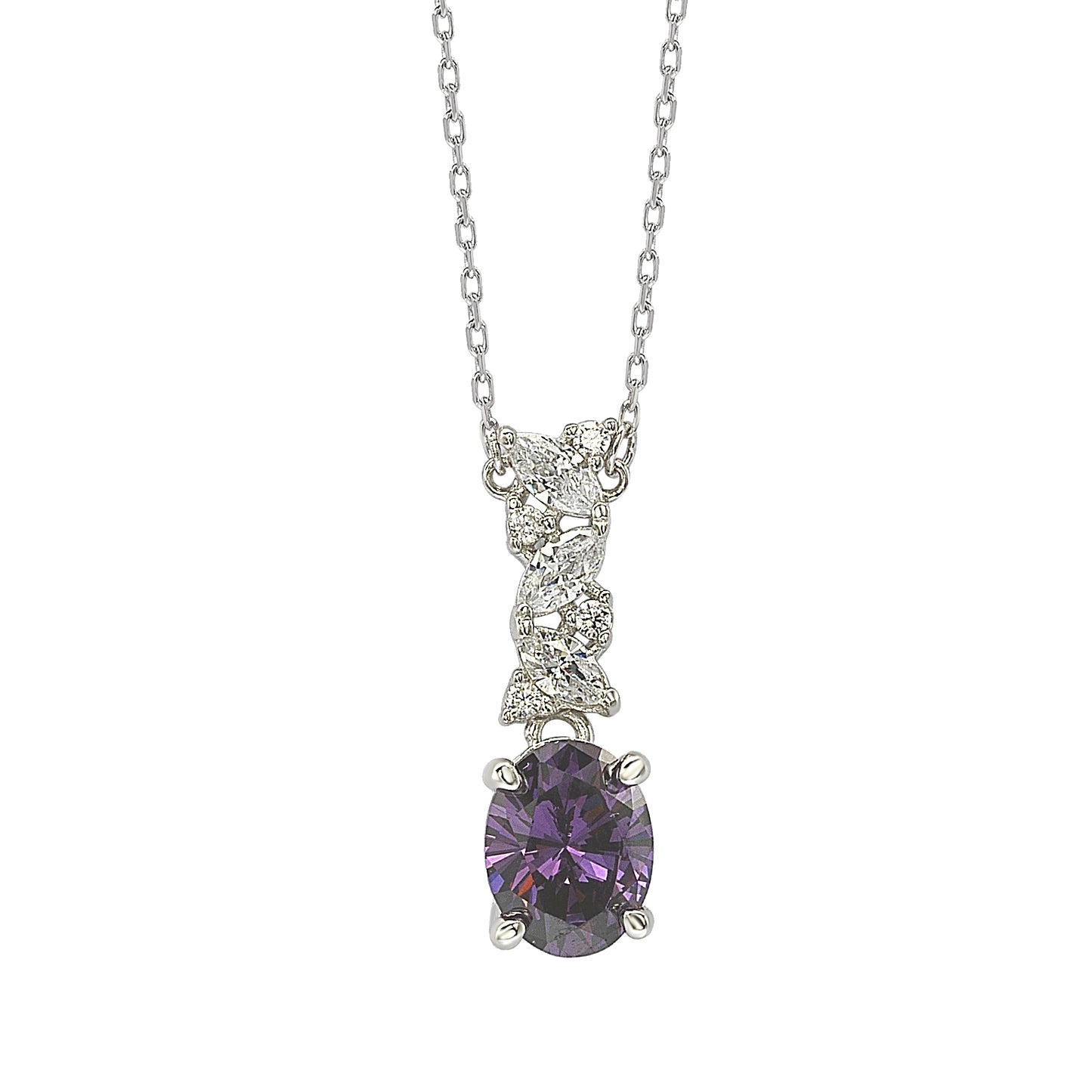 Suzy Levian Sterling Silver Purple Oval Cut and White Cubic Zirconia Necklace