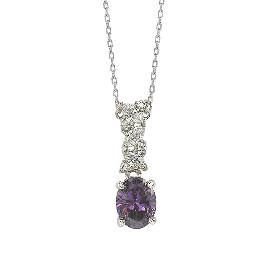 Suzy Levian Sterling Silver Purple Oval Cut and White Cubic Zirconia Necklace
