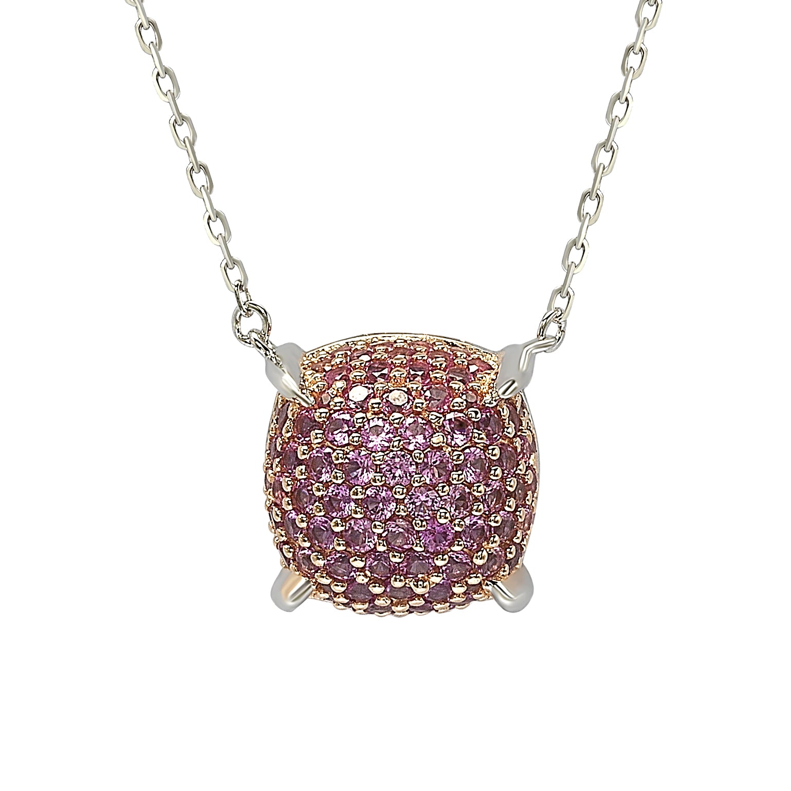 Natural Pink Diamond Cluster Pendant Necklace