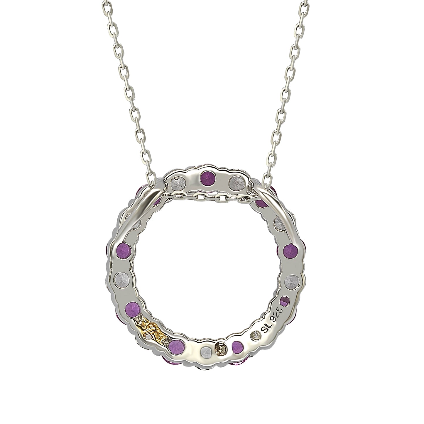 Suzy Levian Sterling Silver Pink Sapphire & Diamond Accent Alternating Circle Eternity Necklace