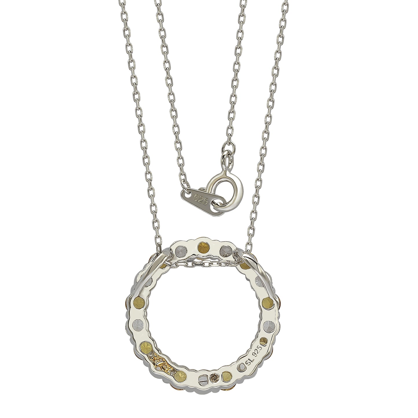 Suzy Levian Sterling Silver Yellow Sapphire & Diamond Accent Alternating Circle Eternity Necklace