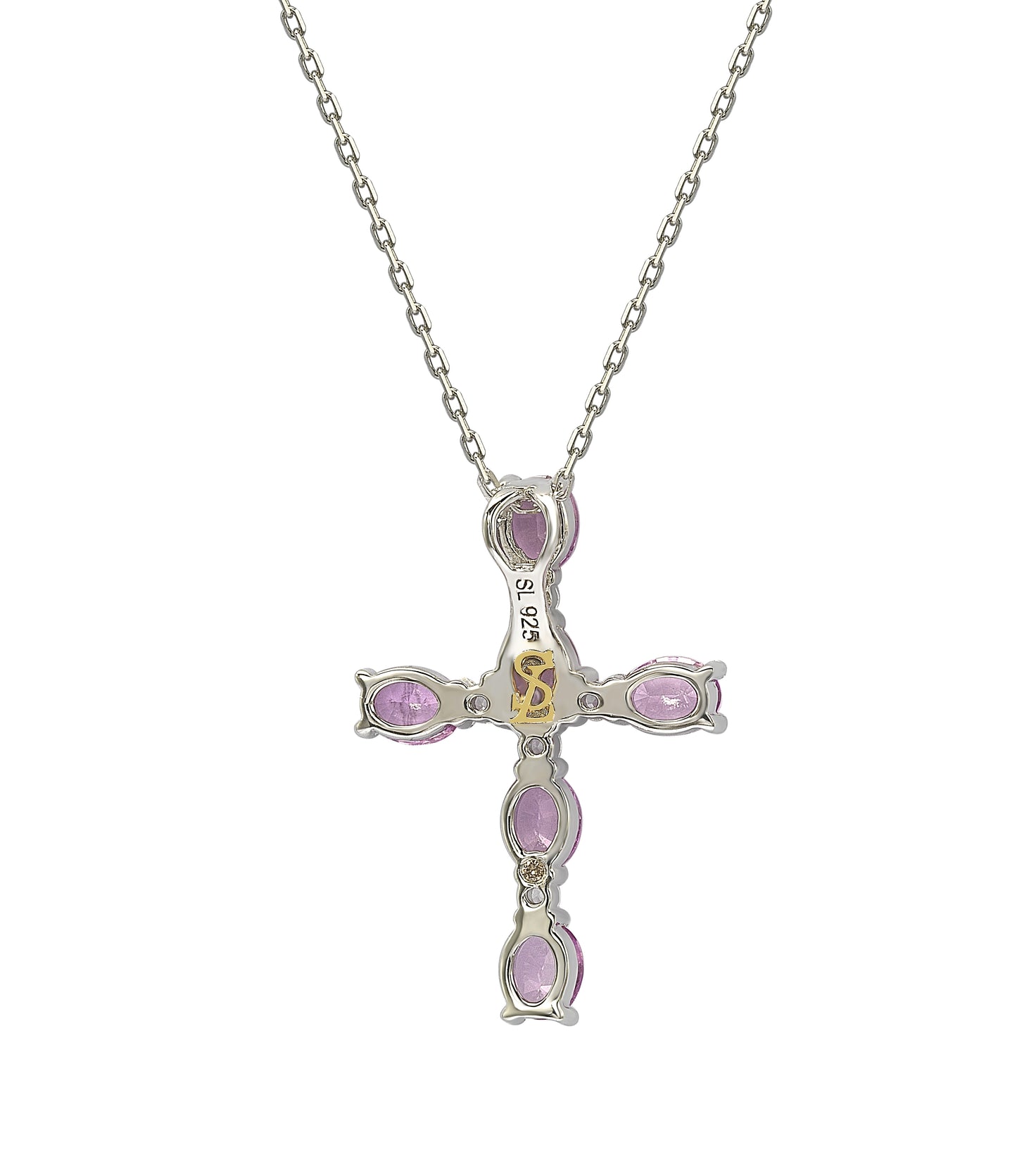 Suzy Levian Sterling Silver Pink Sapphire and Diamond Accent Cross Pendant