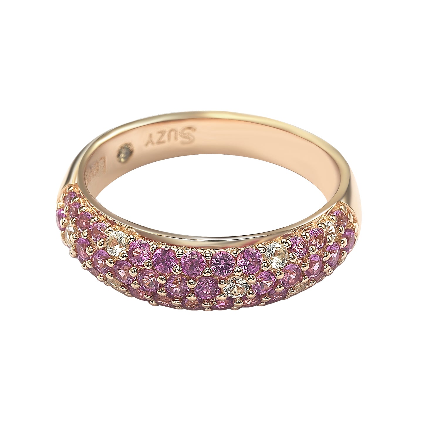 Suzy Levian Sterling Silver Pink Sapphire & Diamond Accent Pave Band Ring