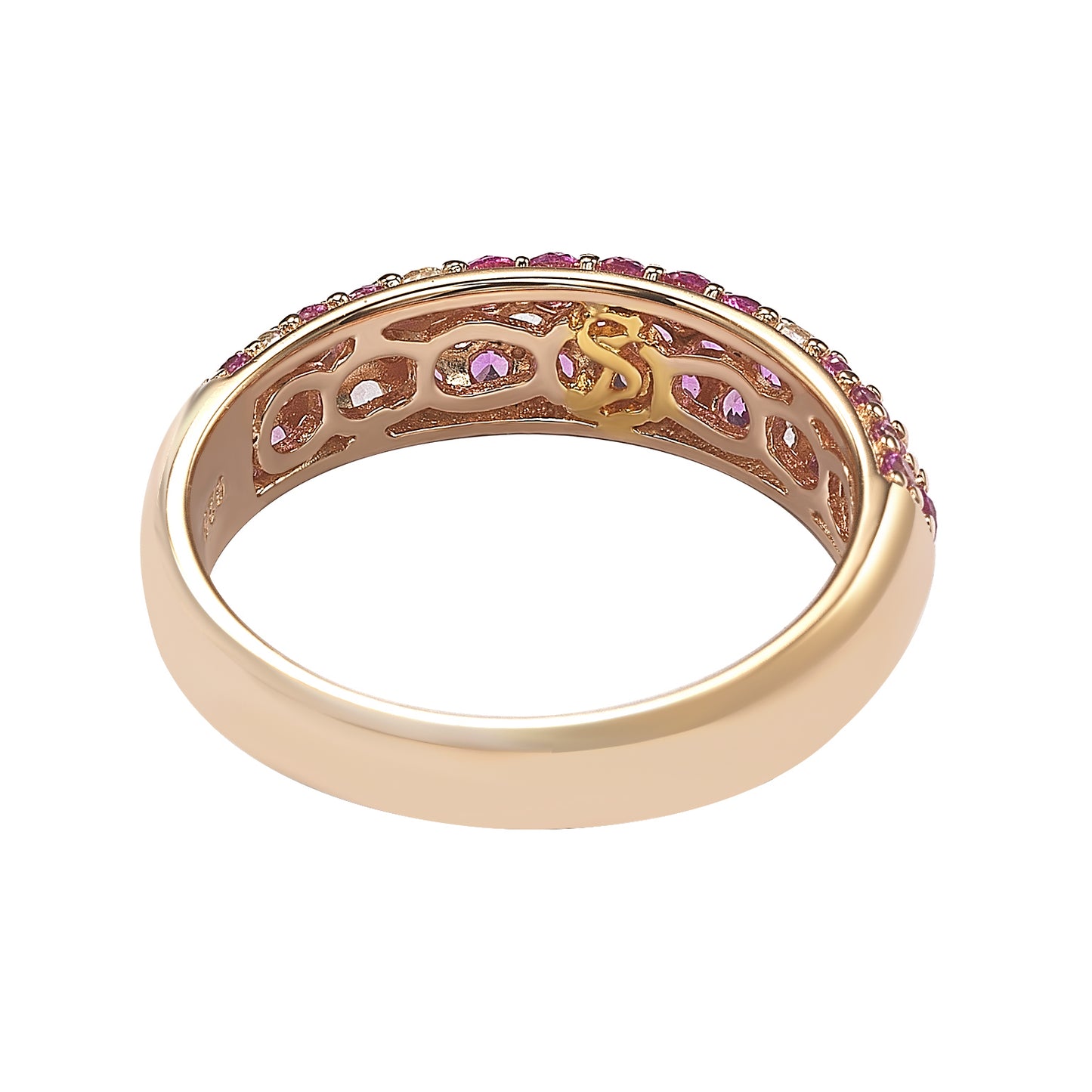 Suzy Levian Sterling Silver Pink Sapphire & Diamond Accent Pave Band Ring
