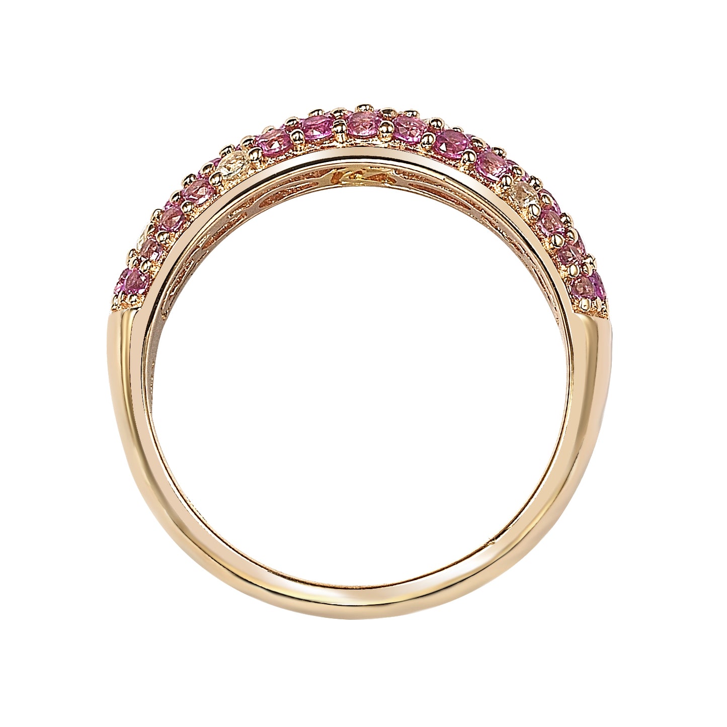 Suzy Levian Sterling Silver Pink Sapphire & Diamond Accent Pave Band Ring