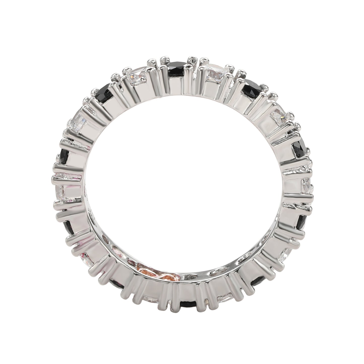 Suzy Levian Sterling Silver Cubic Zirconia Black Alternating Eternity Band