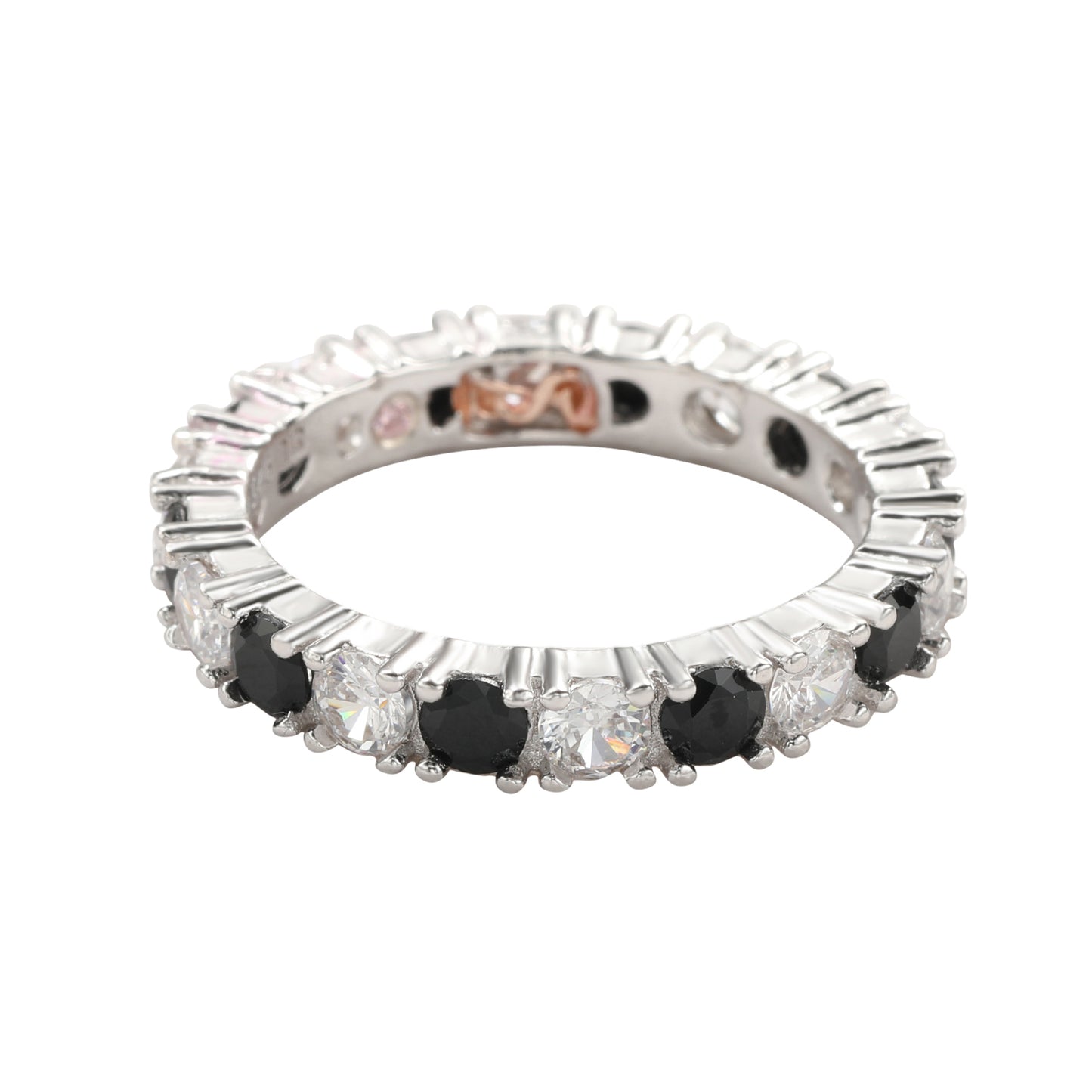 Suzy Levian Sterling Silver Cubic Zirconia Black Alternating Eternity Band