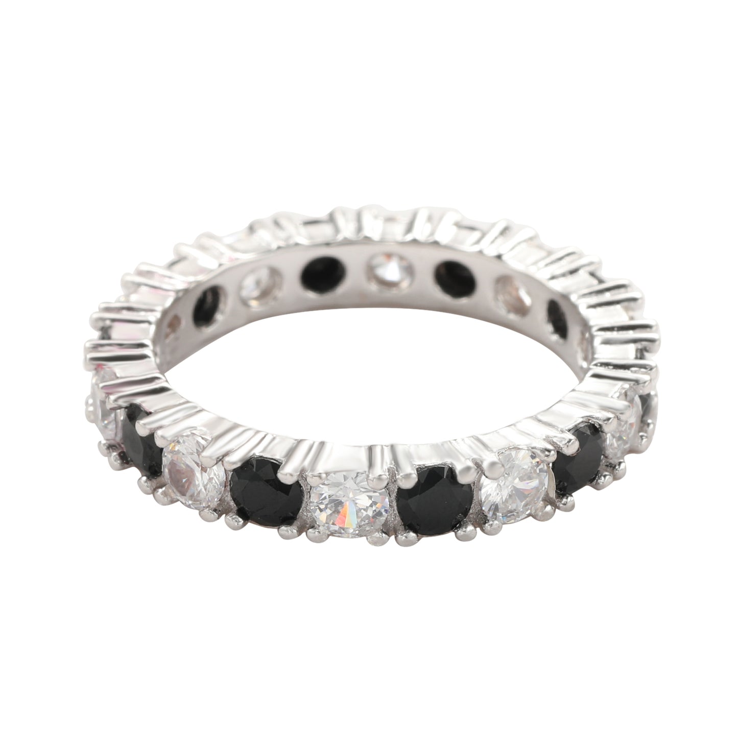 Suzy Levian Sterling Silver Cubic Zirconia Black Alternating Eternity Band