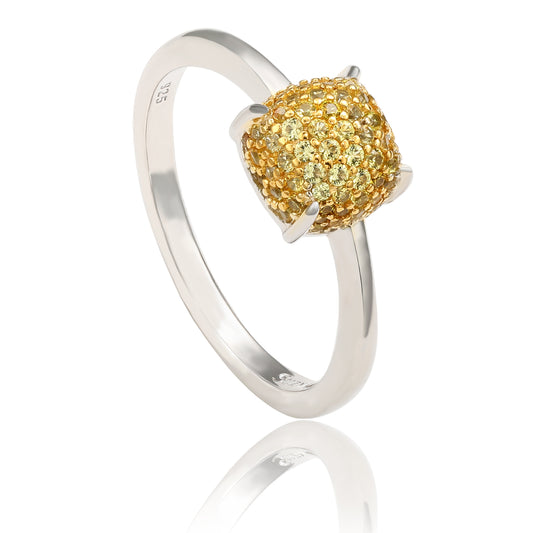 Suzy Levian Sterling Silver Yellow Sapphire & Diamond Accent Pave Ball-Top Ring