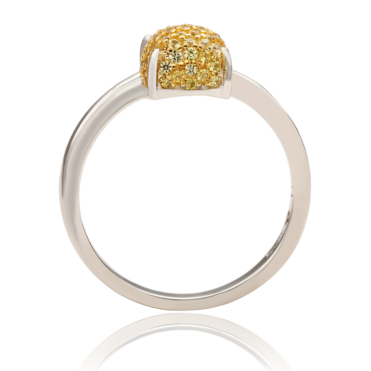 Suzy Levian Sterling Silver Yellow Sapphire & Diamond Accent Pave Ball-Top Ring
