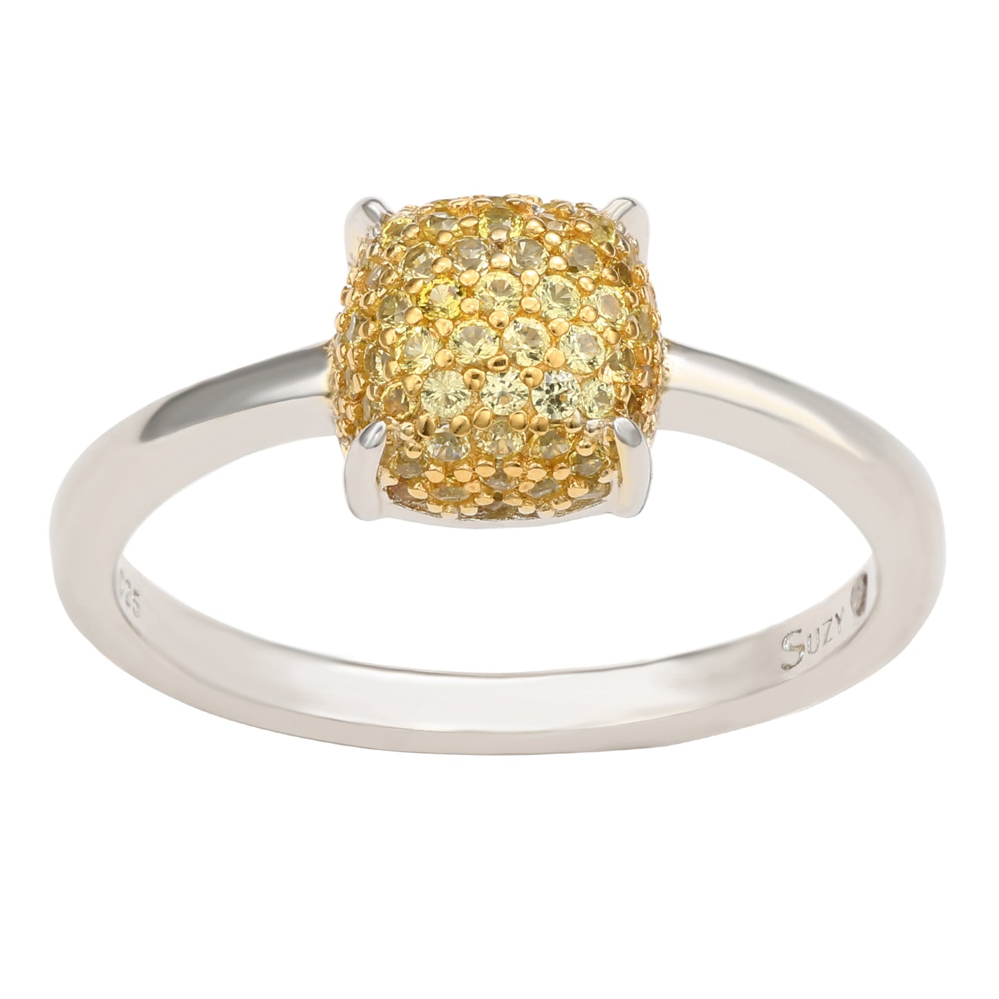 Suzy Levian Sterling Silver Yellow Sapphire & Diamond Accent Pave Ball-Top Ring