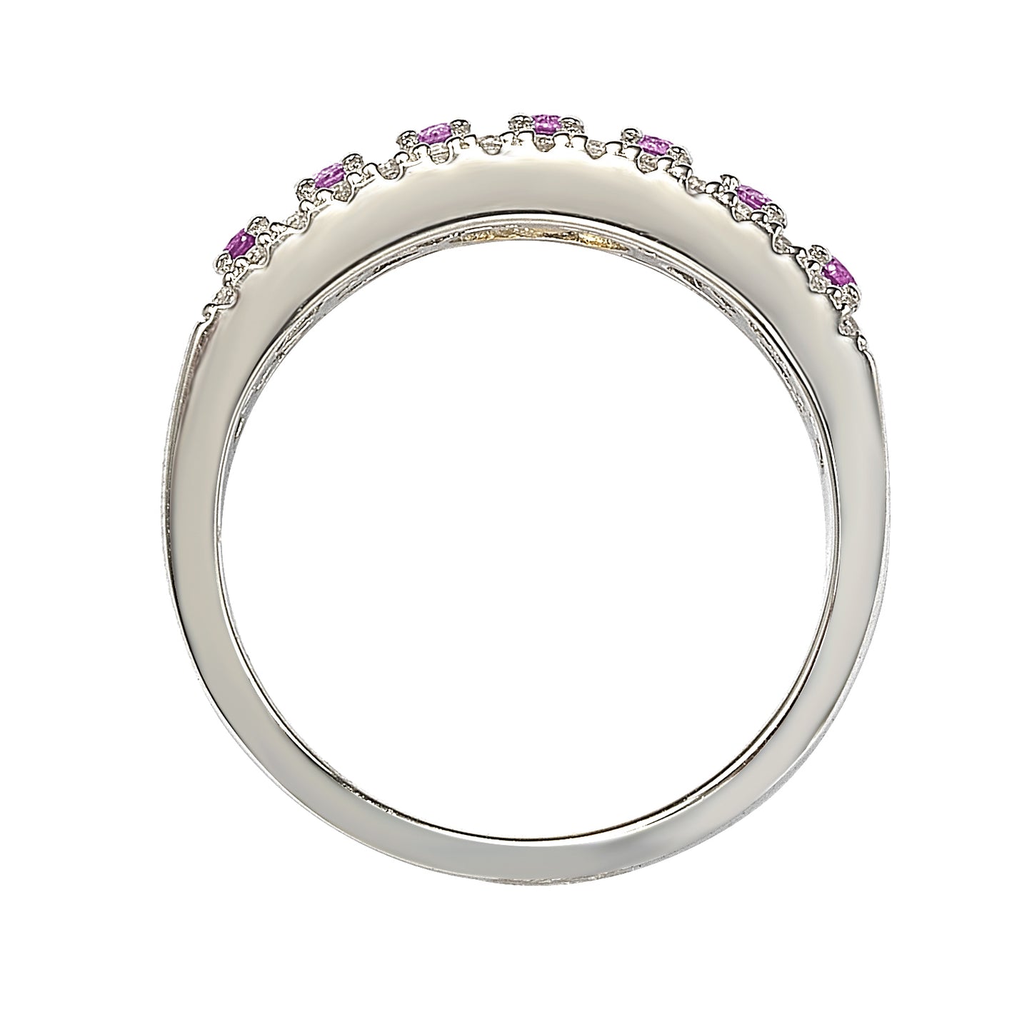 Suzy Levian Sterling Silver Pink Sapphire & Diamond Accent Pave Band Ring