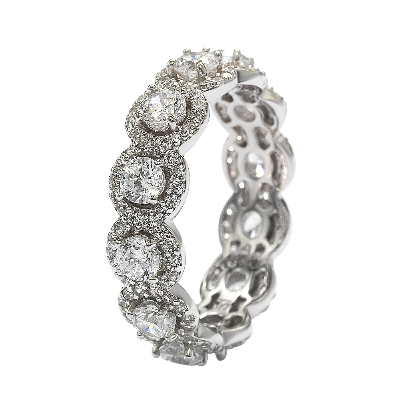 Suzy Levian Sterling Silver Round White Cubic Zirconia Eternity Band
