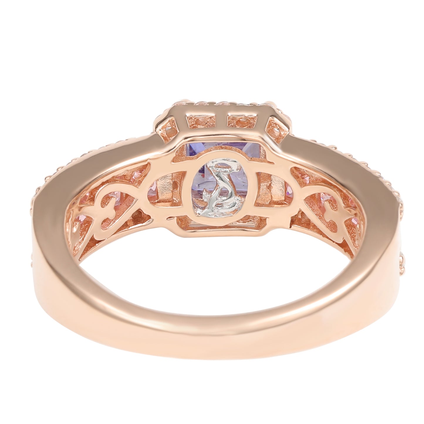 Suzy Levian Rose Gold Sterling Silver Blue Pink Cubic Zirconia Engagement Ring