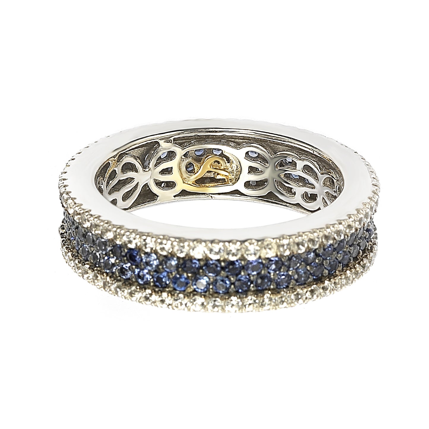 Suzy Levian Sterling Silver Sapphire and Diamond Accent Pave Eternity Band