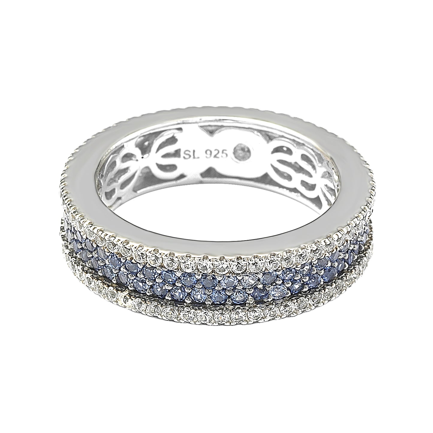 Suzy Levian Sterling Silver Sapphire and Diamond Accent Pave Eternity Band