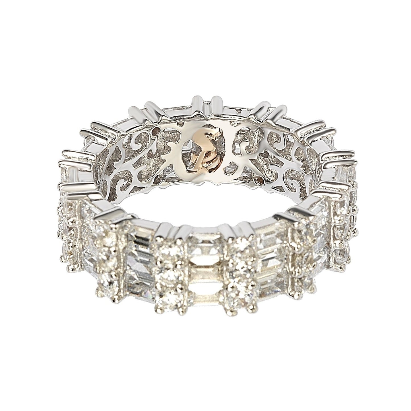 Suzy Levian Sterling Silver Cubic Zirconia White Baguette Modern Eternity Band