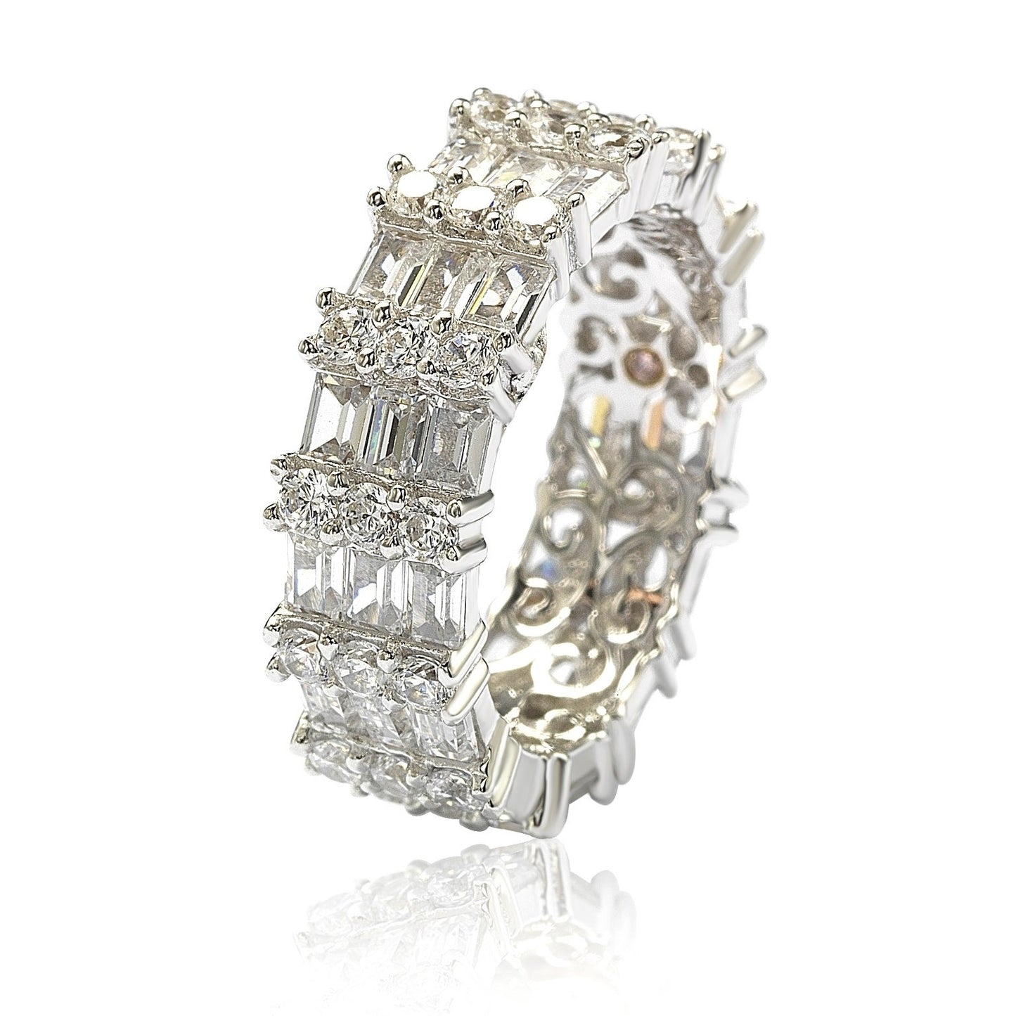 Suzy Levian Sterling Silver Cubic Zirconia White Baguette Modern Eternity Band