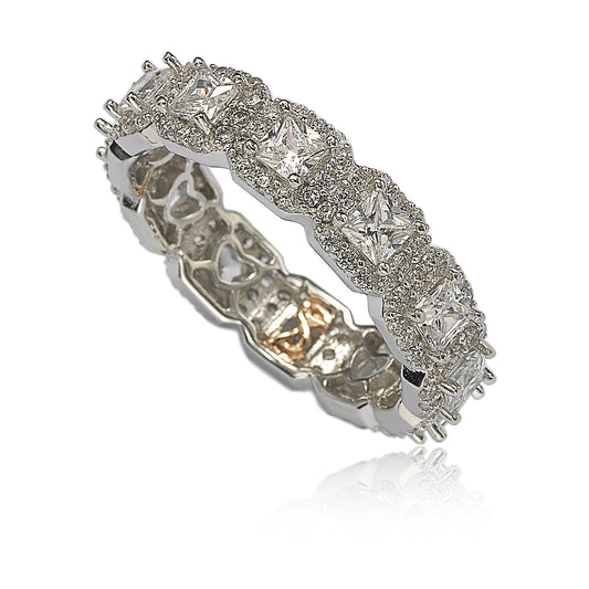 Suzy Levian Sterling Silver Cubic Zirconia White Princess Cut Eternity Band