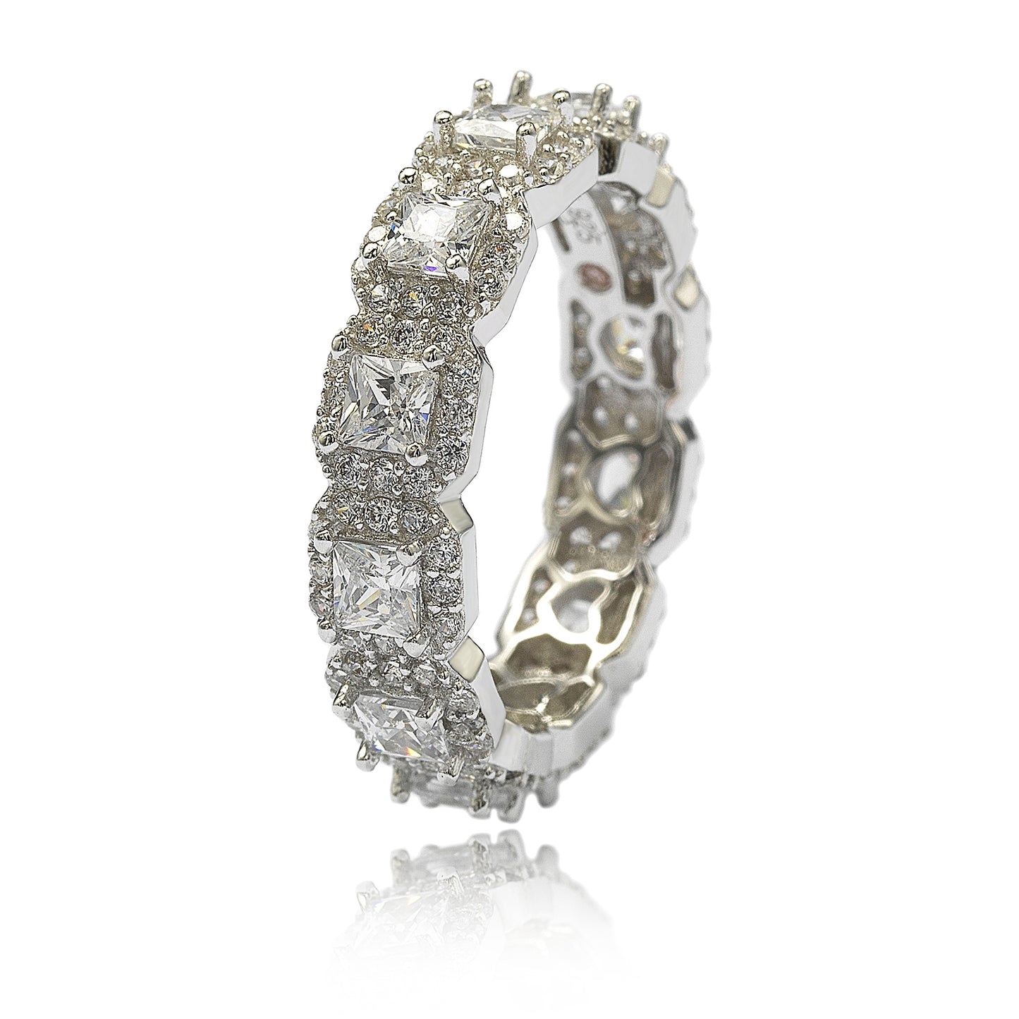 Suzy Levian Sterling Silver Cubic Zirconia White Princess Cut Eternity Band
