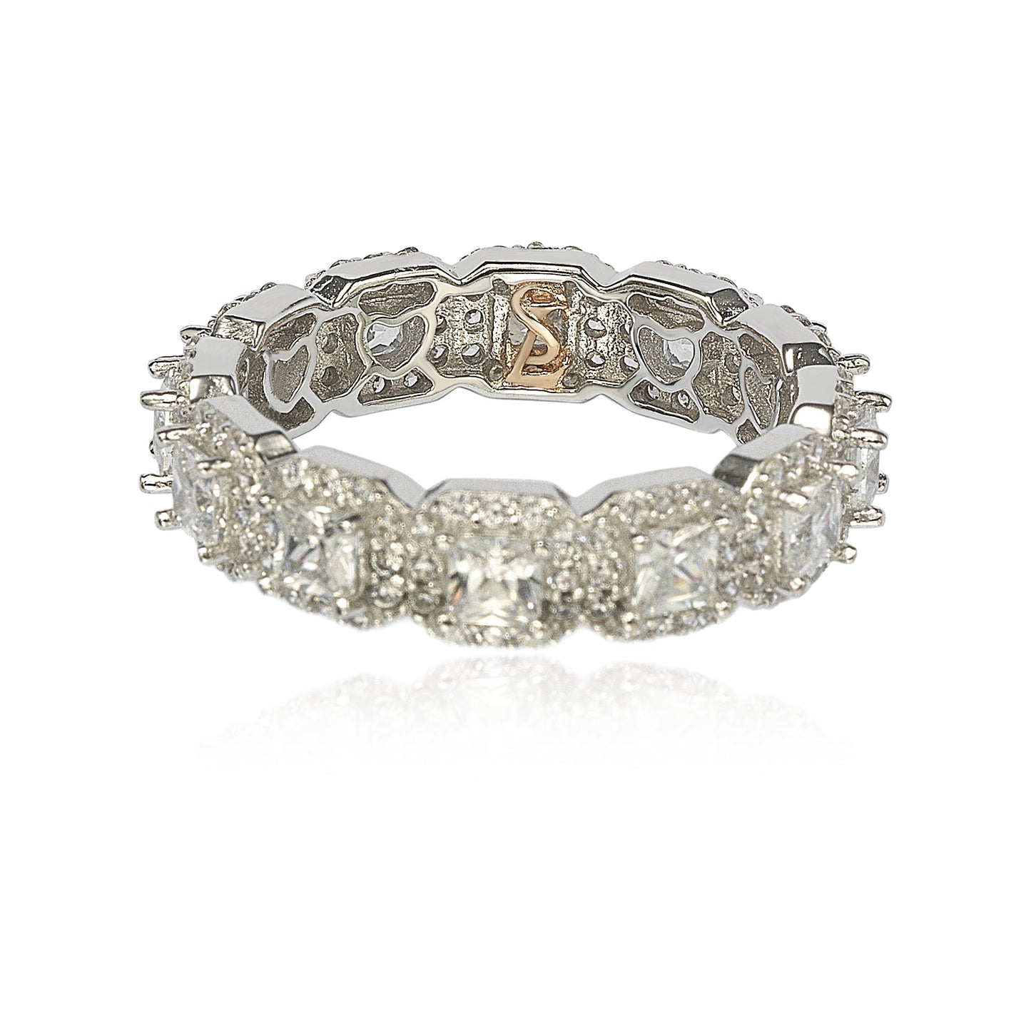 Suzy Levian Sterling Silver Cubic Zirconia White Princess Cut Eternity Band