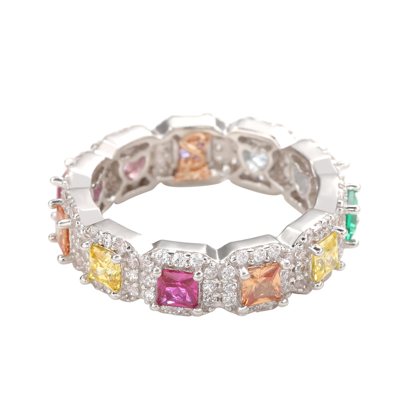 Suzy Levian Sterling Silver Rainbow Cubic Zirconia Princess Cut Eternity Band
