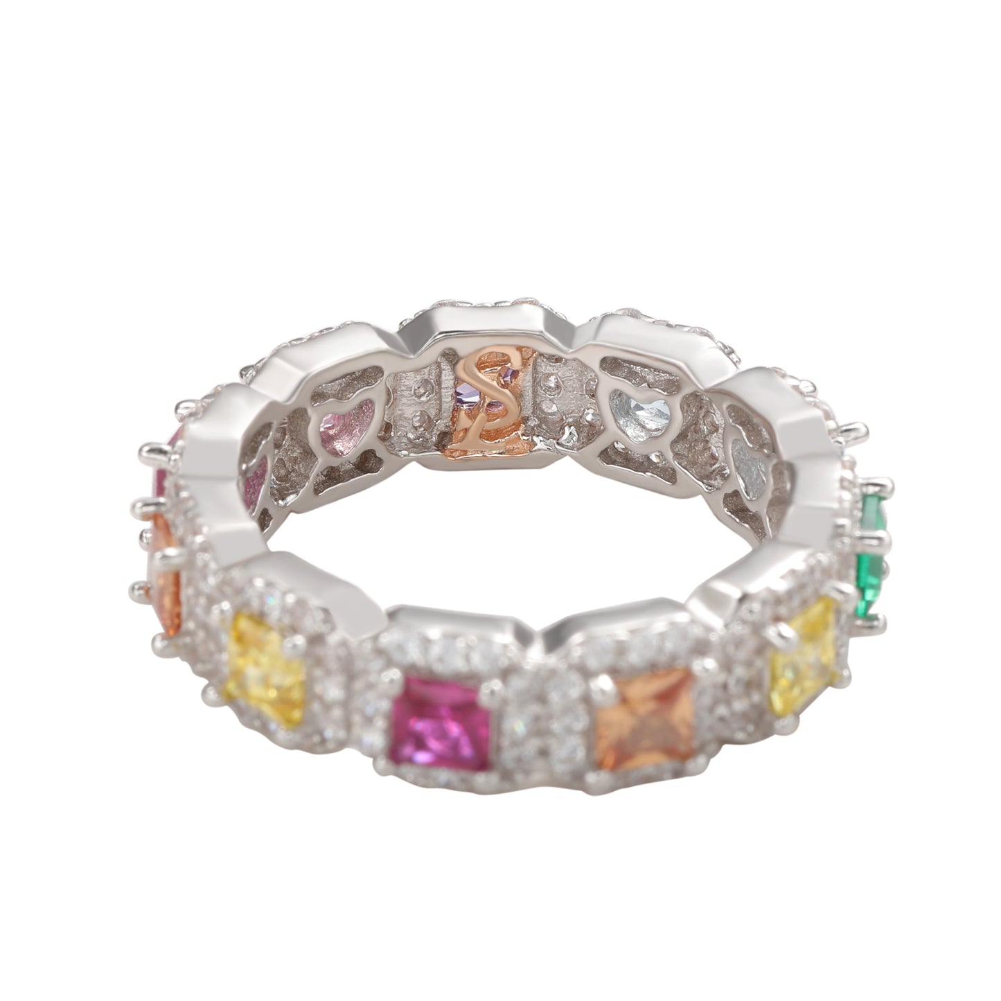Suzy Levian Sterling Silver Rainbow Cubic Zirconia Princess Cut Eternity Band
